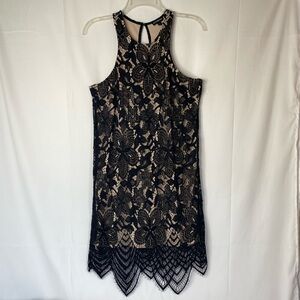 EXPRESS WOMENS BLACK LACE SHEATH DRESS MINI SZ S FLORAL LINING HALTER NYLON POLY